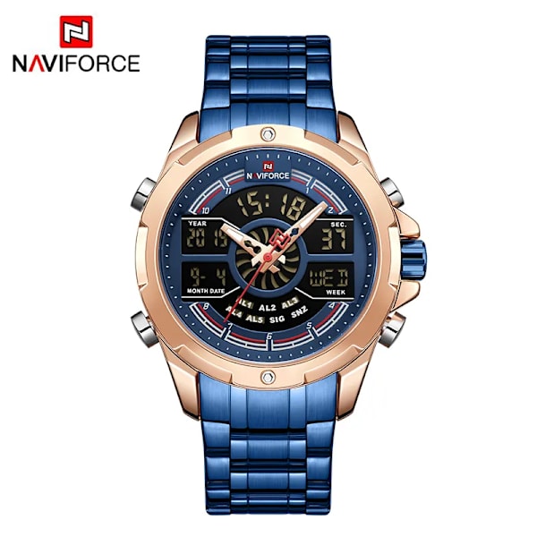 NAVIFORCE Lyxiga originalklockor för män Digital Kronograf Mode Sport Watch Rostfritt stål Vattentät klocka RGBE