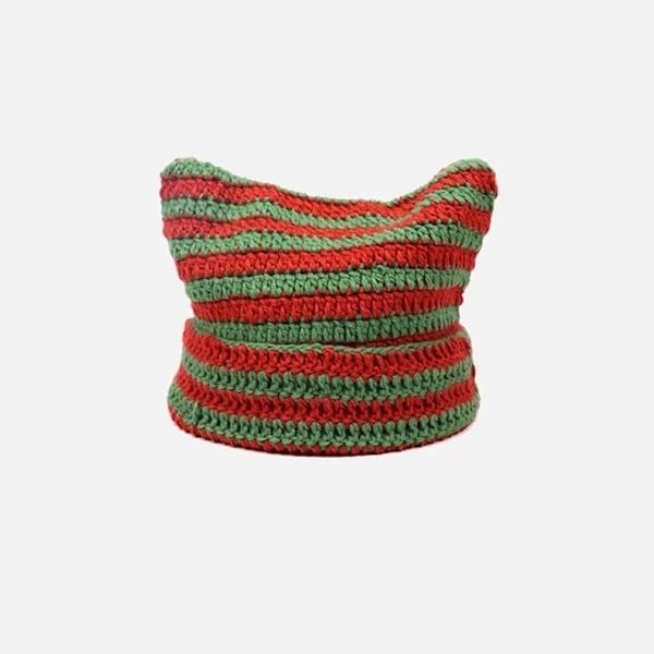 Japansk Streetwear Harajuku Beanie Hatt Liten Djävul Randig Stickad Hatt För Kvinnor Flickor Höst Vinter Söta Kattungeöron Mössa style 02- red
