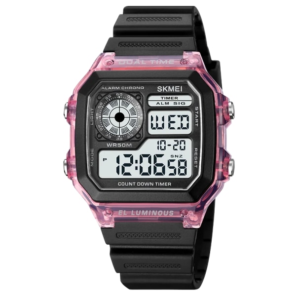 SKMEI 1998 Herr Multifunktion 5Bar Vattentät Chrono Armbandsur Klocka reloj hombre Japan Digital Movement Countdown Watch Pink