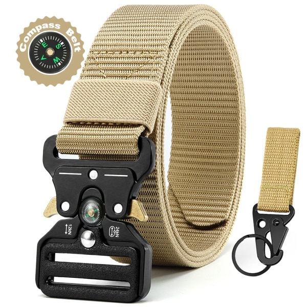 Herrbälte Army Utomhus Jakt Kompass Taktisk Multi Combat Survival Marine Corps Canvas För Nylon Man Lyxbälten ZNZYD-KH-A 125cm