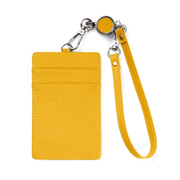 Skräddarsydd läder ID-kortfodral Japansk stil Easy Pull Spänne Snörekortsväska Halshängande arbetskortshållare Yellow