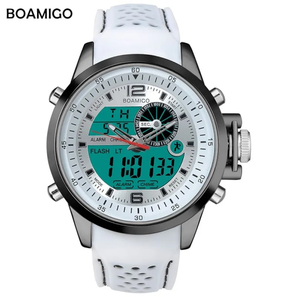 BOAMIGO Luminous Military White Quartz Waterproof Watch Top Märke Lyx Watch Herr Watch Gummiband Analog Digital Watch BlueWithBox