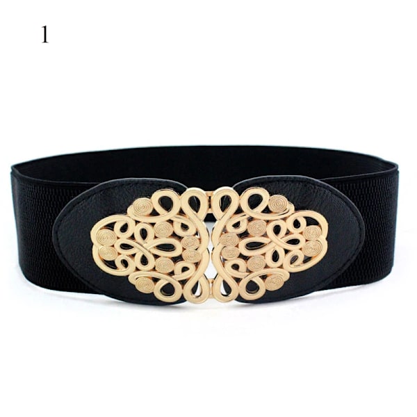 65 cm Klassisk svart korsett Elastiska bälten för kvinnor blad Metallspänne Stretchbälte Cummerband Bred bälte Klänning Kappa Midjeband Style 01 one size