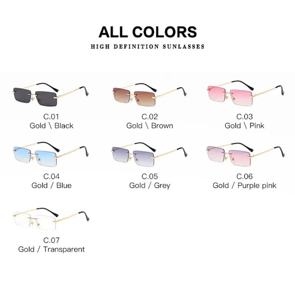Mode rektangel Solglasögon Kvinnor Män Små båglösa Solglasögon Kvinna Man UV400 gafas de sol Glasögon Skärmar Glasögon gradient gray A
