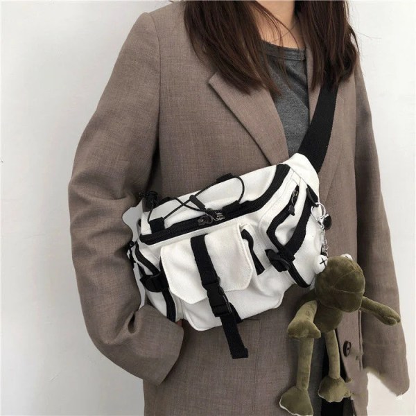 Harajuku Techwear Canvas Sling Bag Gothic Crossbody Väskor För Kvinnor Handväska Portmonnäer och Handväskor Bolsas Feminina Shoulder Frog Black