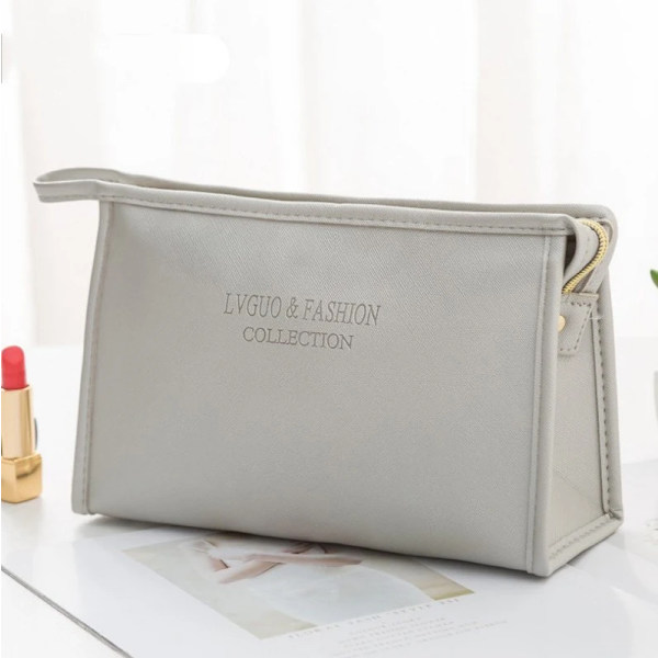 FUDEAM Läder Multifunktion Kvinnor Kosmetikväska Resor Toalettartiklar Förvaring Organisera Handväska Vattentät Kvinnlig Bärbart Makeup case Grey A
