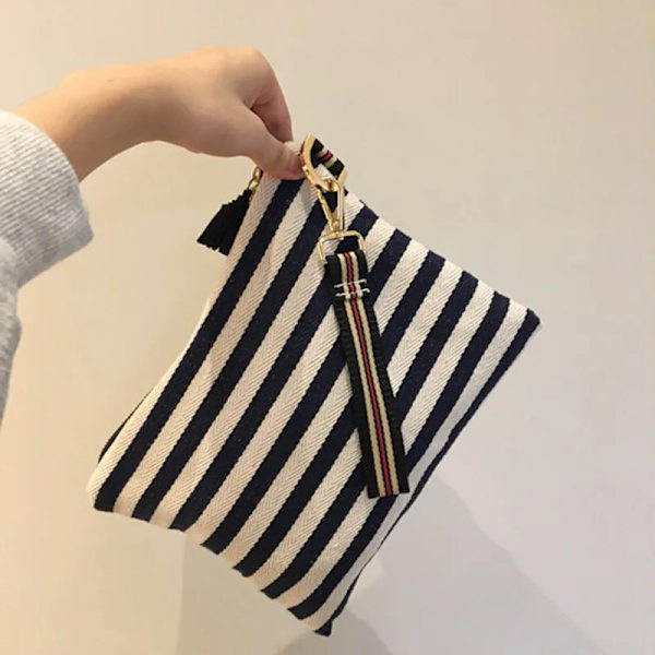 Kosmetisk väska Randig case för kvinnor Organizer koreansk tofs kosmetisk påse Necesserie Rese-toalettväska Canvas Case Black