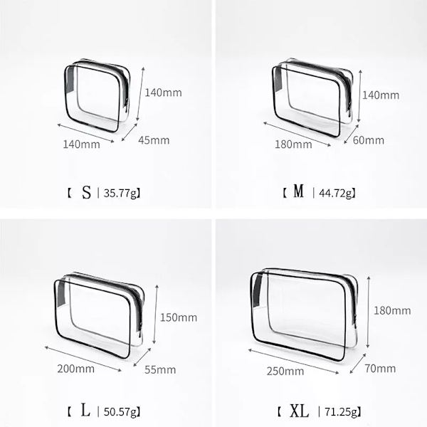 1 ST Liten, stor genomskinlig kosmetisk väska PVC, genomskinlig case för kvinnor, resesminkning, organizer Förvaring, toalettartiklar, tvättväska PVC M