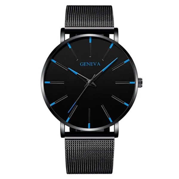 Herrmode Minimalistisk Ultra Tunna klockor för män Enkel Business Rostfritt stål Mesh bälte Quartz Watch relogio masculino Mesh Black Blue