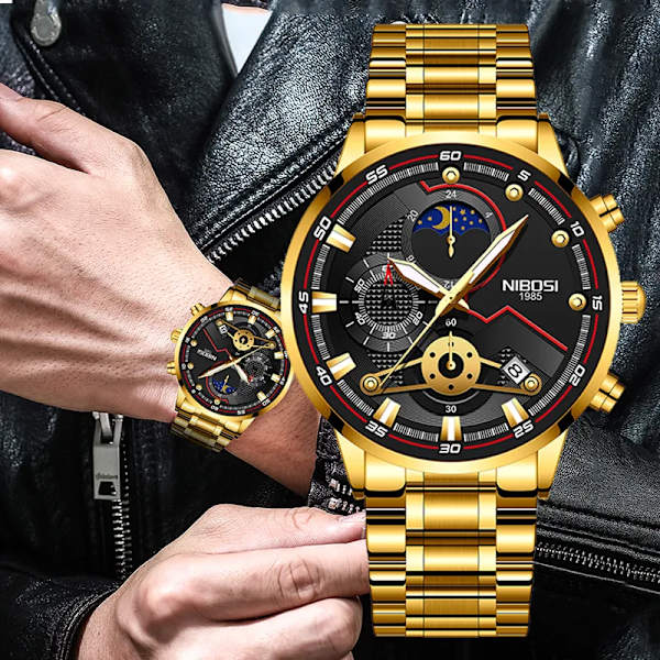 Nytt mode NIBOSI Watch för män Lyx Sport Kronograf Vattentät rostfritt stål kvartsklockor Herr Relogio Masculino C