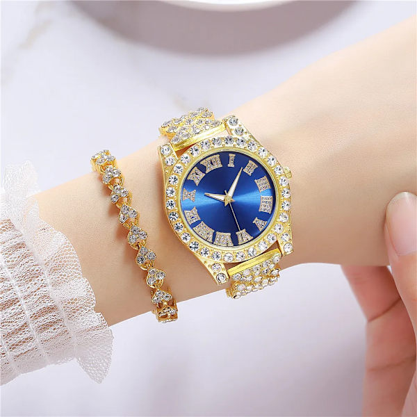 Mode Rhinestone Roma siffror Damklocka Watch i rostfritt stål Damarmbandsur Klocka Zegarek Damski Gold Red