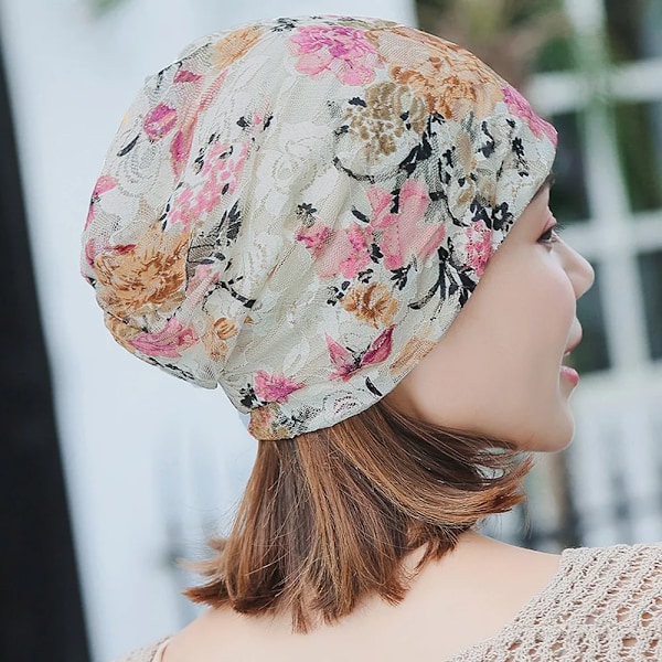 Blommigt Tryckt Kvinnohatt Spets Loss Huvudscarf Wrap Cap Stretch Turban Kvinnors Kawaii Hattar Кепка Женская Панама C