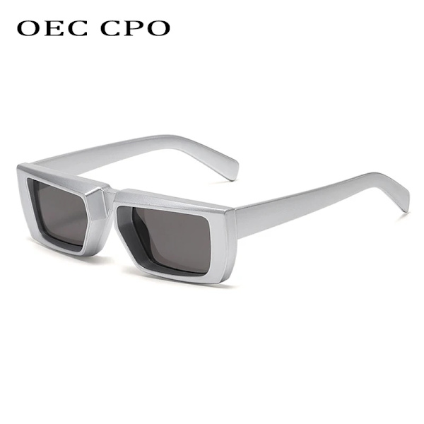 OEC CPO Vintage Rectangle Solglasögon Dam Punk Small Frame Solglasögon Män Trender Fyrkantiga Glasögon UV400 Shades Mode Glasögon LightBrown-Brown As the picture