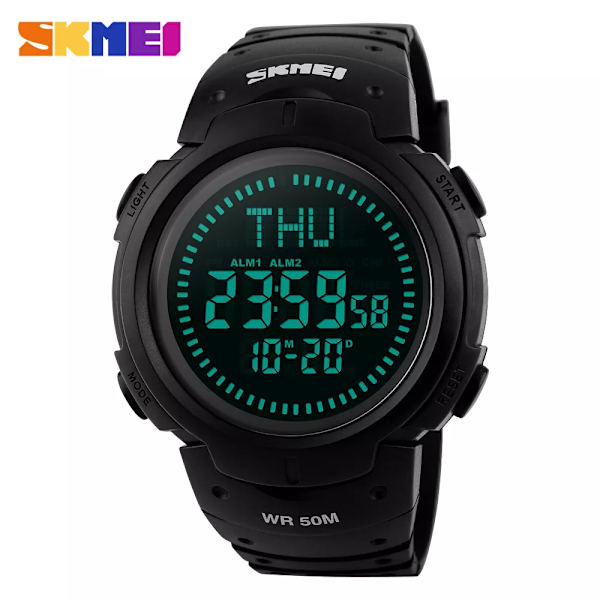 SKMEI Outdoor Chronograph Compass Watch Herr Multifunktion Vattentät LED Elektroniska Digitala Sportklockor Modearmbandsur Black