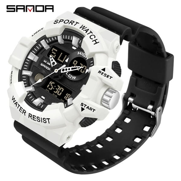 SANDA Ny Sport Digital Watch Herr Stor Urtavla Multifunktion LED-ljus 50M Vattentät Watch För Herr Relogio Masculino White black