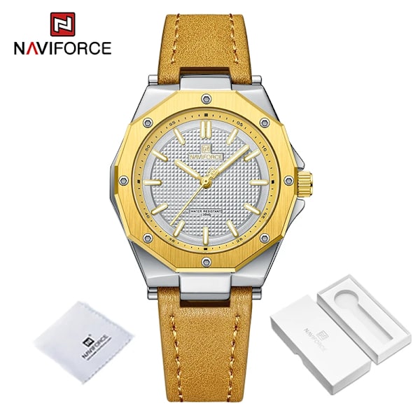 NAVIFORCE Mode Minimalistisk Design Watch för kvinnor Casual Quartz Dam Läder Armbandsur Case Kvinnlig klocka GWY-BOX