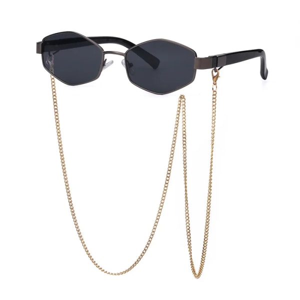 Punksolglasögon med glasögonkedja Märkesdesigner Retro solglasögon Kvinnor Unika polygonglasögon manlig nyans Oculos De Sol C6 with chain Other