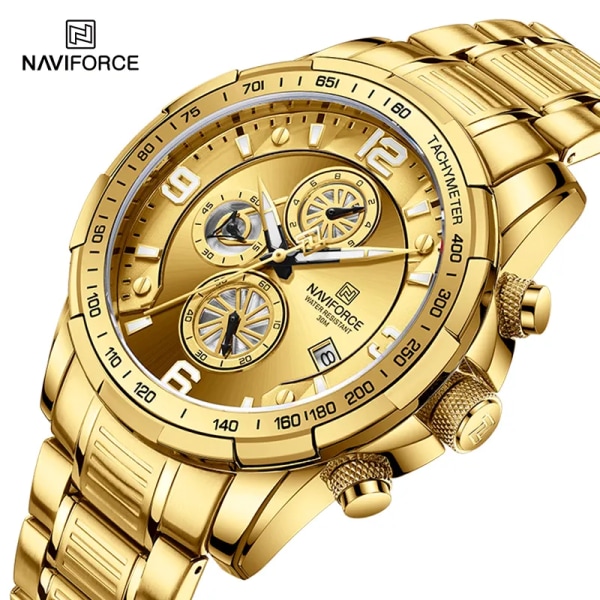 NAVIFORCE Temperament Herr Lyx Mode Design Guld Herr Klockor Multifunktion Luminous Quartz Armbandsur för män Relogio Masculino GBE