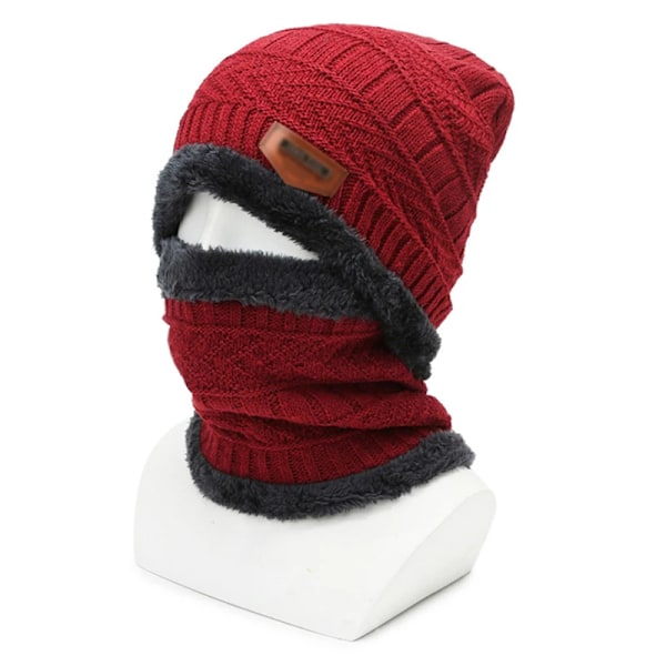 Ny Stickad Fleece Halsduk Vinterhatt Mjuk Herr Och Dam Beanie Varm Hatt Tjockare Plus Sammet Lös Vinterhatt Med Halsduk RD1