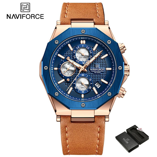 Nya NAVIFORCE klockor Top Lyx Märke Sport Watch Läder Vattentät Business Mode Kronograf Armbandsur Auto Date WIith Box2