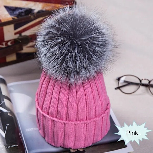 Ny Trendig Dammössa Varm Vinter Beanie Stor Faux Pom Pom Bobble Hat Stickad Skidmössa Svart Blå Vit Rosa Black