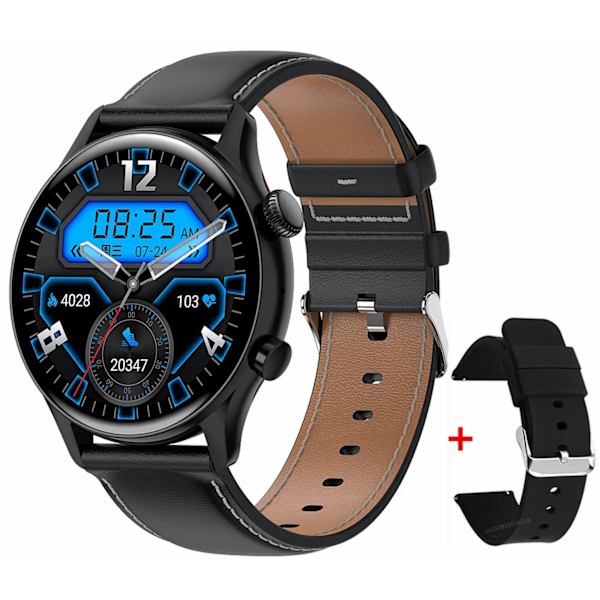 HK8 Pro Bluetooth Call I30 Smartwatch Herr 1,36 tum AMOLED 390*390 skärm Smart Watch IP68 Vattentät Black Leather