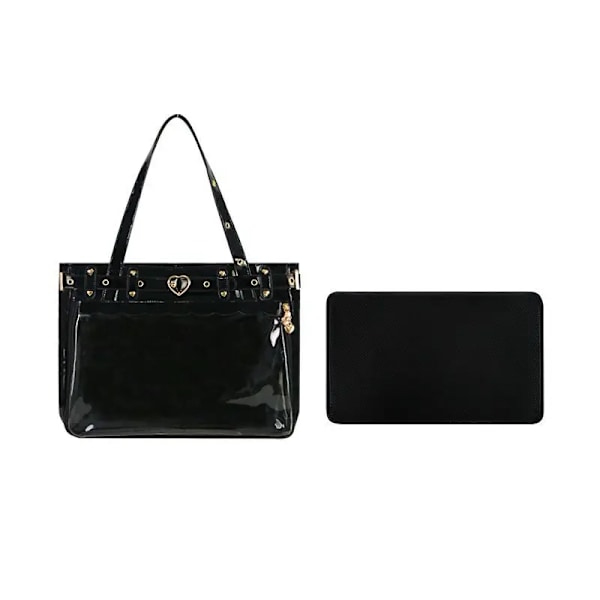 HAEX Lolita Damväska Trend Subkultur Patentläder Ita-väskor Dammode DIY Harajuku Estetisk Tote Bolso Mujer Black 41x29x8cm