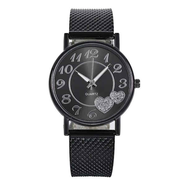Mode Watch Damklocka Silver Heart Dial Silikon Mesh Armbandsur Reloj Mujer Montre Femme Watch 2022 Black