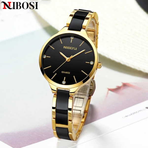 NIBOSI relógio feminino Nytt modemärke Watch Lyx Quartz Dam keramisk watch Klockor Vattentäta klockor för kvinnor Gift Box(.204)