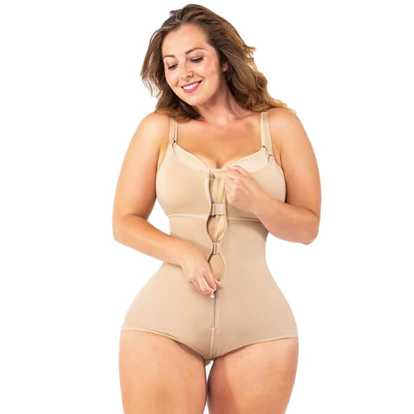 Hiphugger Body Shaper med BH | Butt Lifter Mage Control Passform Everyday Front Zip Sculpting Shapewear Trosa Beige L