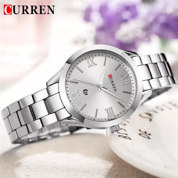 CURREN Mode Damklockor Toppmärke Lyx Watch Silver Rostfritt stål Klassiskt armband Damklocka Present 9007 CU906503 without box