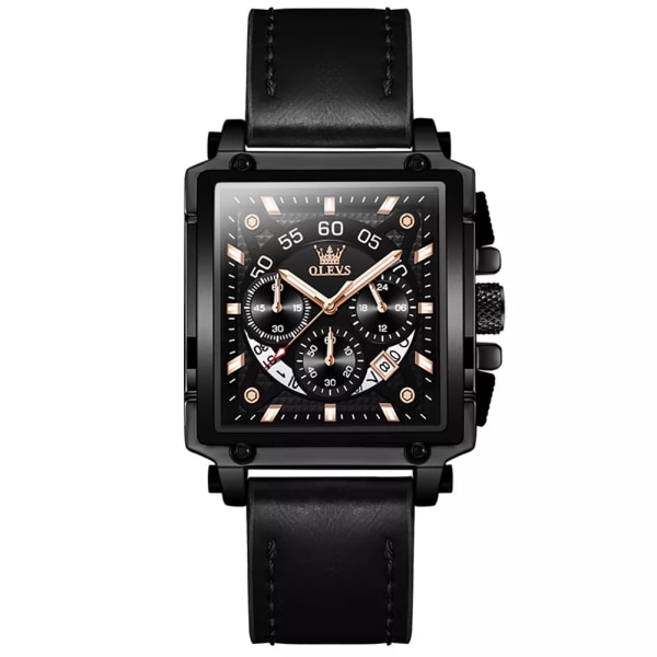 OLEVS Top Märke Man Klockor Fyrkantig Quartz Watch Watch För män Vattentät läderrem Sportklocka Man Relogio Masculino all black