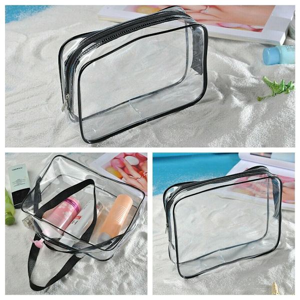 Klar Transparent plast PVC Resesmink Kosmetisk Toalett Blixtlåsväska Mode Vattentät Organizer Väska 1 St A 18cm 4cm 14cm