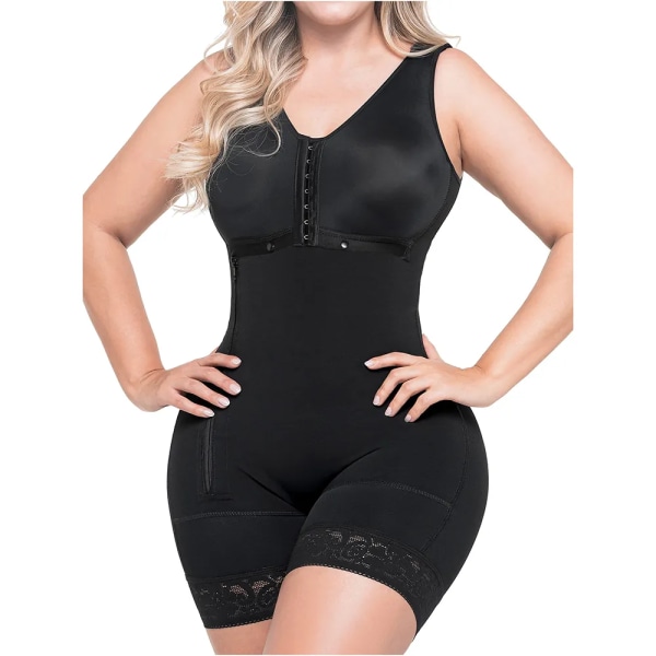 Kompressionsplagg efter operation för fettsugning Helkroppsformare med dragkedja i sidobh Kvinnor Shapewear Body Korsett Mage Black 2XL