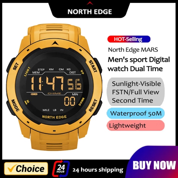 NORTH EDGE Herr Smart Watch Dam Sportklocka Dual Time Running Stegräknare Nedräkning Vattentät 50m Digital Väckarklocka Militärklocka Red