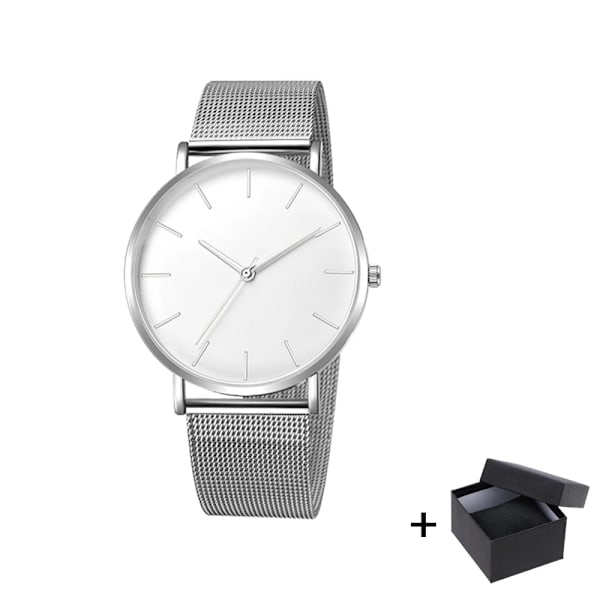 Watch 2022 Lyxmode Enkel Armbandsur Läder Guld Urtavla Casual Man Brecalet Quartz Clock Vip-länk för droppe 568 Silver white