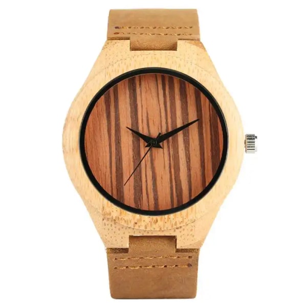 Vintage trä svart/kaffe/grön urtavla Naturlig bambu trä watch för män Läder träklocka Man Hour Top Present Reloj de madera Brown Stripe Dial