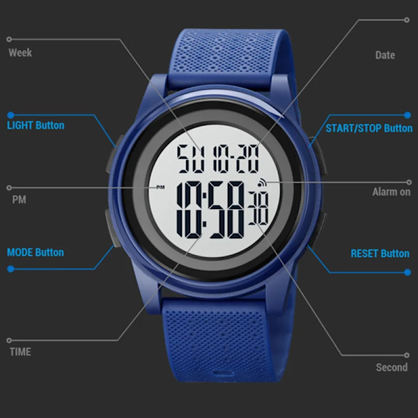 Digital armbandsur LED-ljus Chrono Väckarklocka 5Bar Vattentät Mode Casual Herr Sportklockor SKMEI Relojes Hombre Army Green