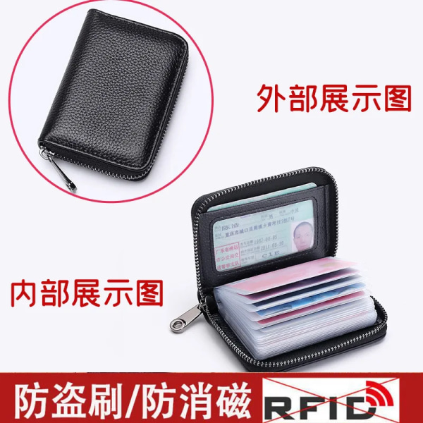 14/20 kort i äkta koläder Stöldskyddshållare Case Organizer Passplånbok Män RFID-blockerande kortplånböcker Handväska RFID Black 20 cards