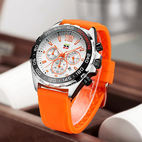 Mode Chronograph Herrklockor Toppmärke Lyx Silikonband Sport Armbandsur Business Quartz Klocka Vattentät Montre Homme Black with Box