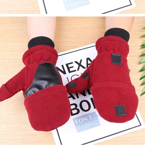 Varma vinterhandskar Fingerless Cabriolet Thermal Handskar Vindtät Polar Fleece Varma män kvinnor dubbellagers klaffhandskar Style 2 L 20-23cm