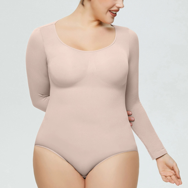 Menty Body Shaper Underkläder Magen Slimming Butt Lifting Bodysuit Korsett Damer Tight Långärmad Shapewear Khaki M