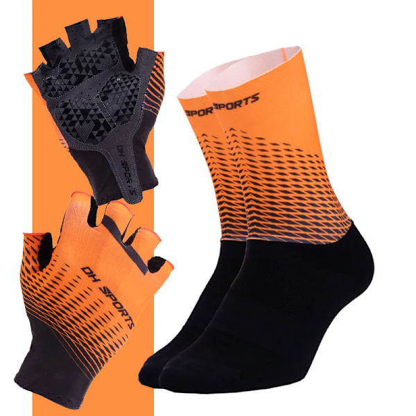 Nya Cykelhandskar med Cykelstrumpor Set Anti Halk Män Dam Stötsäkra korta Halvfinger Handskar för Utomhuscykel Sport Orange XL