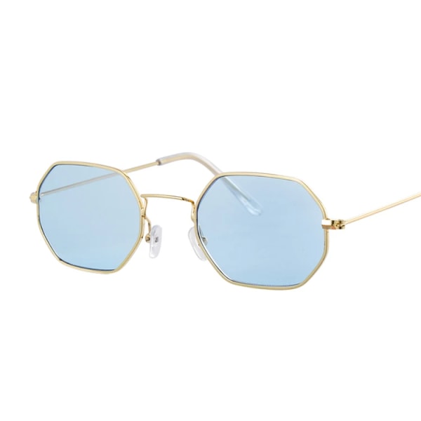 Mode Liten ram fyrkantiga solglasögon Kvinna Märke Designer Metall Spegel Solglasögon Kvinna Ocean Lens Oculos De Sol Feminino Gold Blue