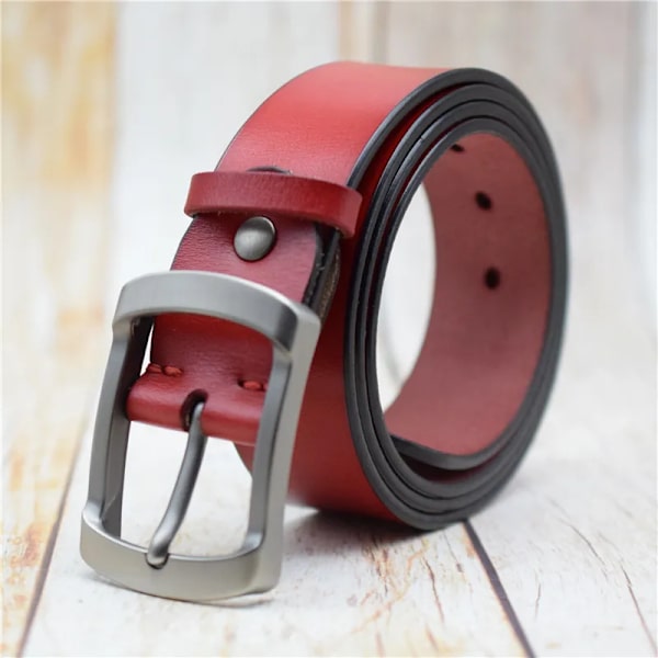 Herrbälte Koläderbälte för män Svart/lila/grönt/kaffe/blått/rött 3,8 cm brett byxbälte för jeans Lyxigt designerbälte Red 115CM