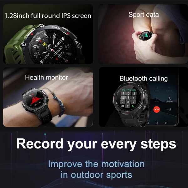 LEMFO Smart Watch Herr Sport Support Bluetooth Ring Ny musikkontroll Väckarklocka Påminnelse Smartwatch för Android-telefon Add black(.125)
