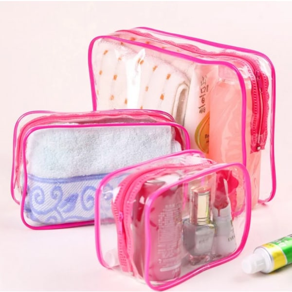 Transparent genomskinlig sminkväska Organizer för kosmetika kvinnor resor kosmetisk toalettväska PVC smink förvaring bad toalettartiklar tvättväska Pink S