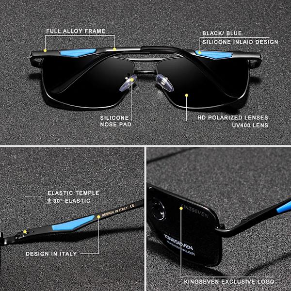 KINGSEVEN 2022 Märke Klassiska fyrkantiga polariserade solglasögon Herr Körning Man Solglasögon Glasögon UV-blockerande Oculos N7906 Gun Gray Original