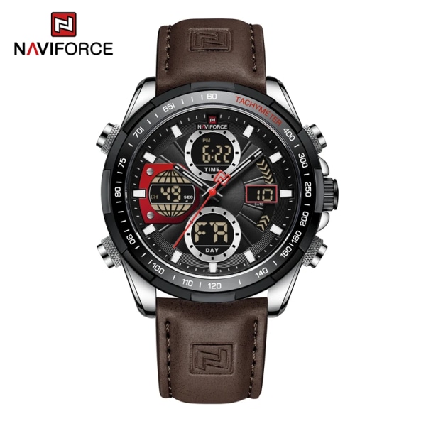 Nya NAVIFORCE klockor för män Läder Herr Militär Sport Vattentät watch Quartz Armbandsur Kronograf Manklocka Silver Brown