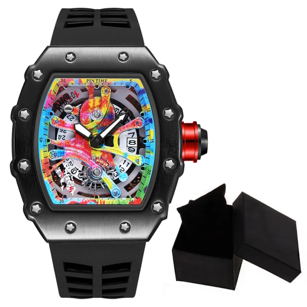 Modern design watch Sport lysande vattentät militärautomatisk watch för man pojkar Silikonrem Tonneau-urtavla QT336-1 with box